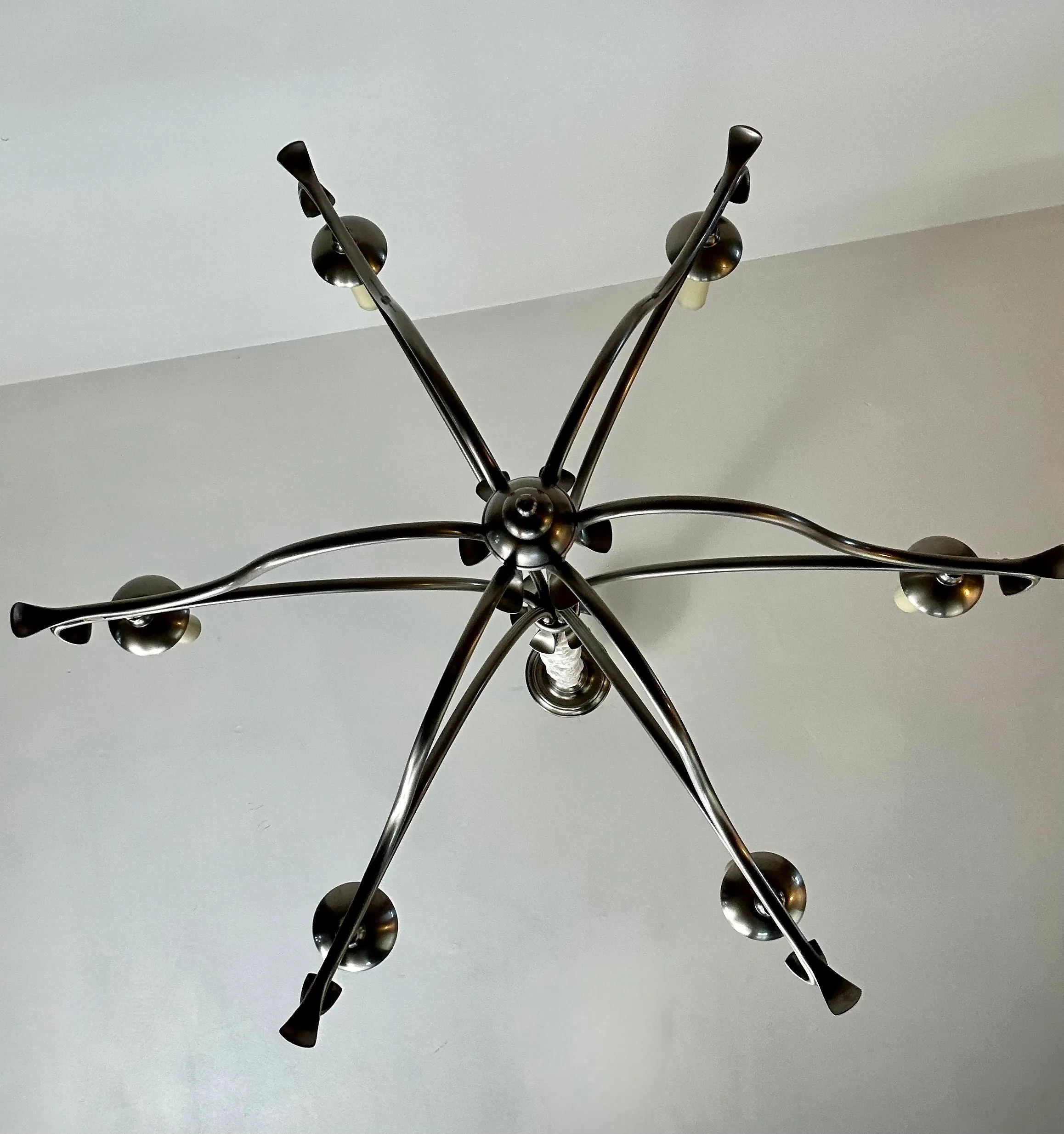 Visual Comfort Chandelier Hanging Light, Brushed Nickel, 6 Candlesticks