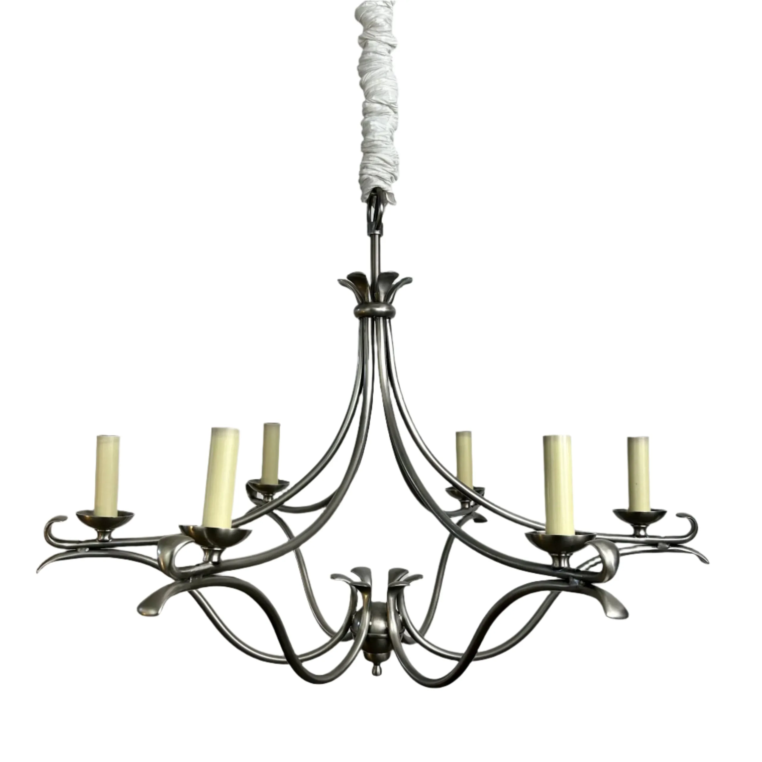 Visual Comfort Chandelier Hanging Light, Brushed Nickel, 6 Candlesticks