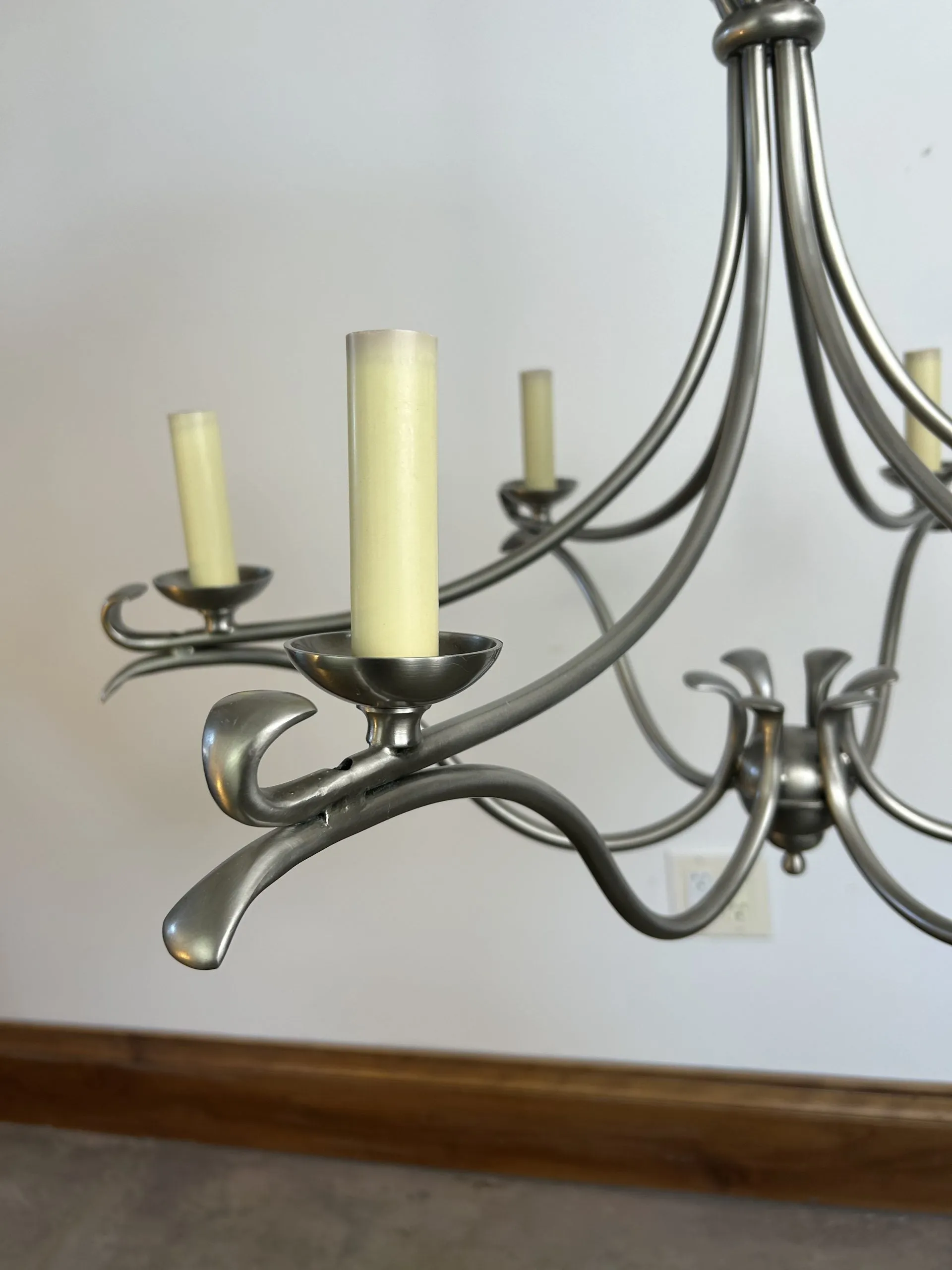 Visual Comfort Chandelier Hanging Light, Brushed Nickel, 6 Candlesticks