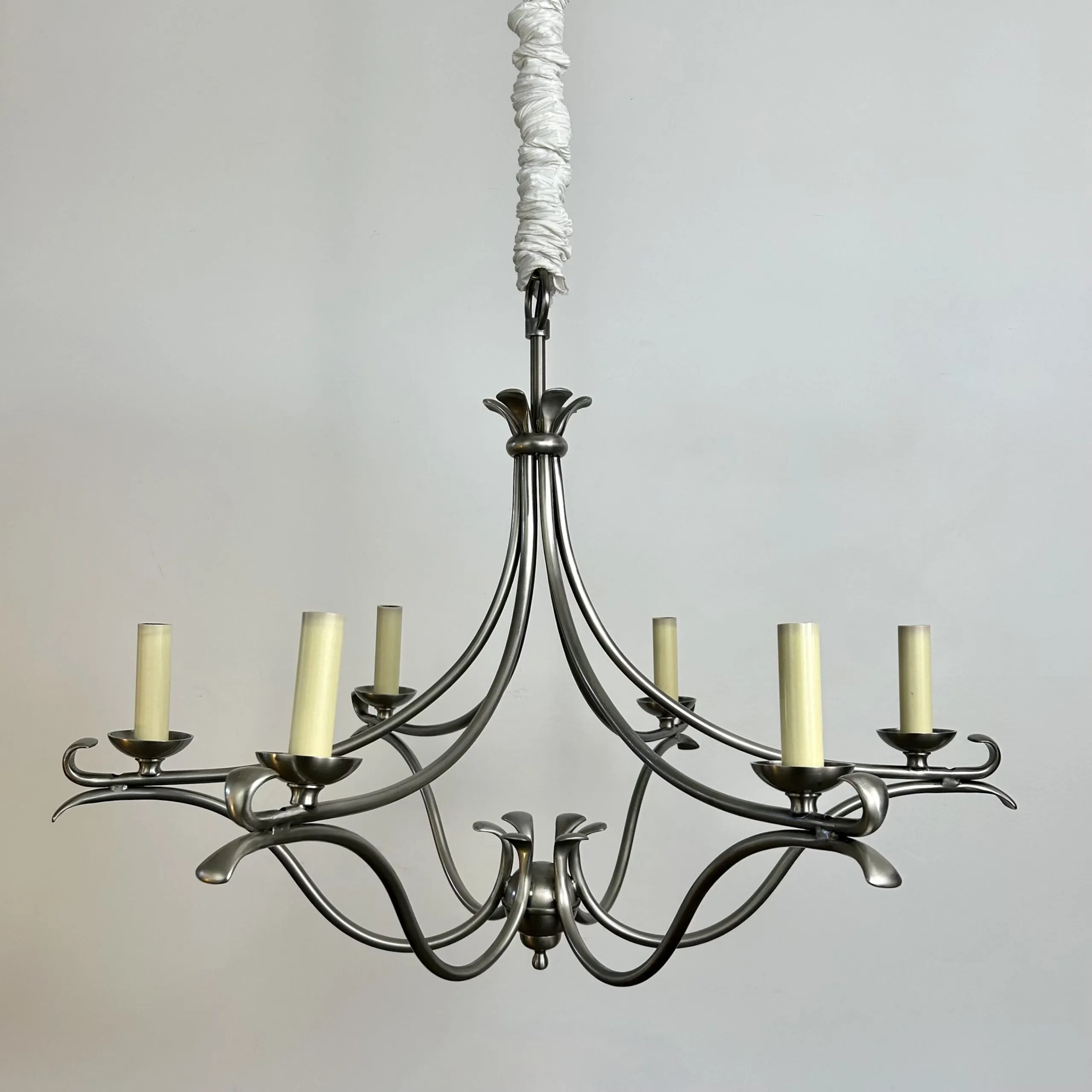 Visual Comfort Chandelier Hanging Light, Brushed Nickel, 6 Candlesticks