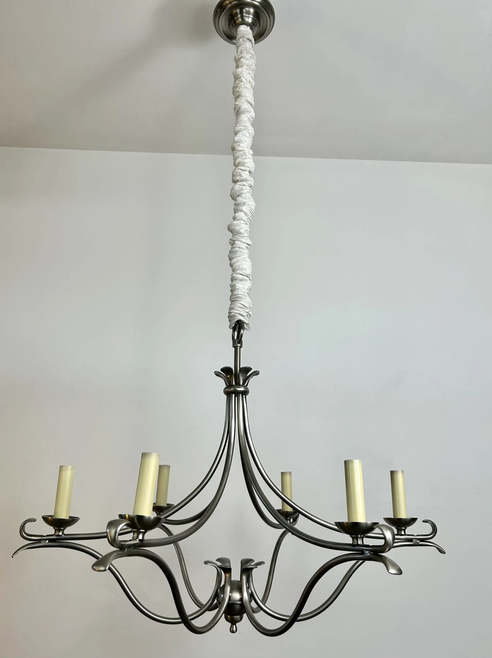 Visual Comfort Chandelier Hanging Light, Brushed Nickel, 6 Candlesticks